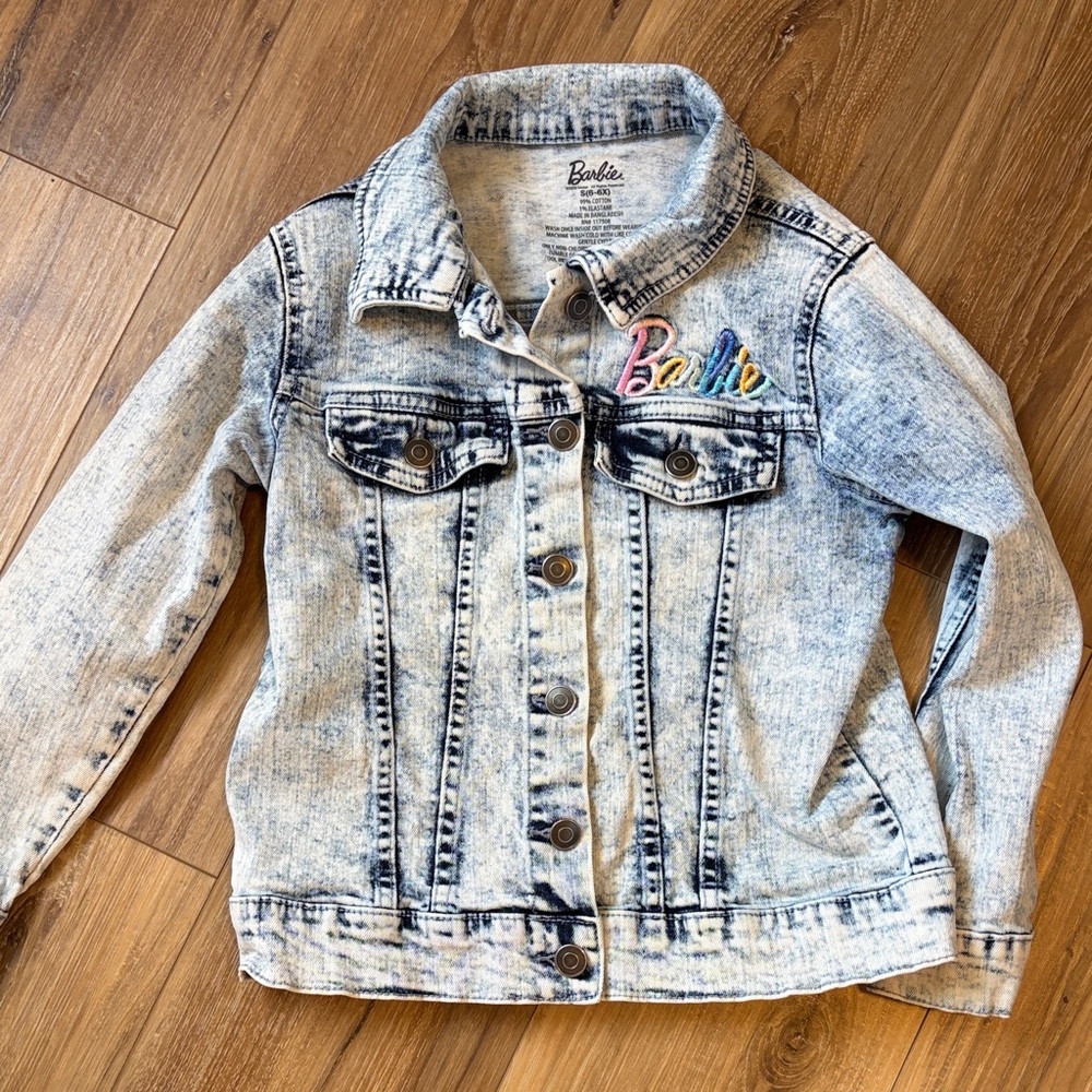 Barbie Acid-Wash Denim Jacket with Multicolor Logo
